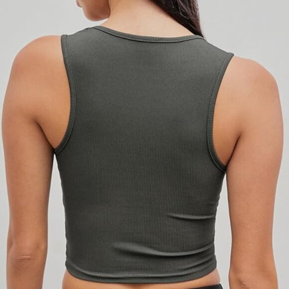 CIDER Dark Grey Ruched Square Neck Crop Tank Top | Size S - Picture 4 of 5